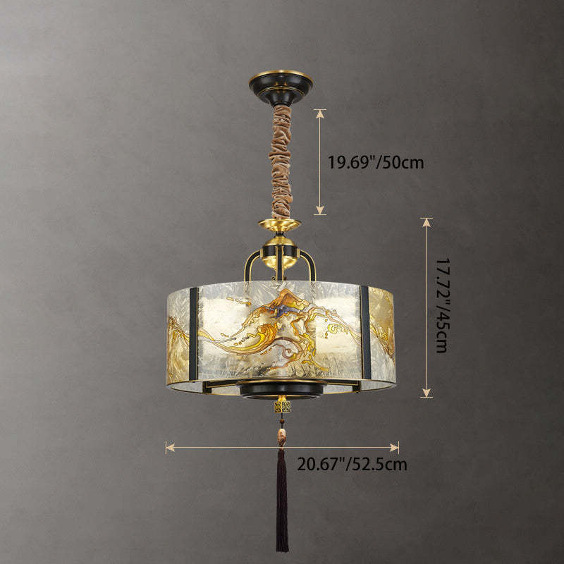 Chinese Round Enamel Copper Glass Chandelier