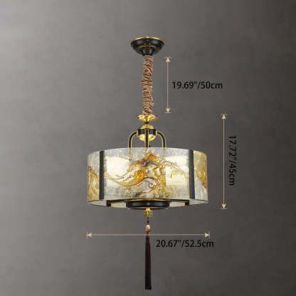 Chinese Round Enamel Copper Glass Chandelier