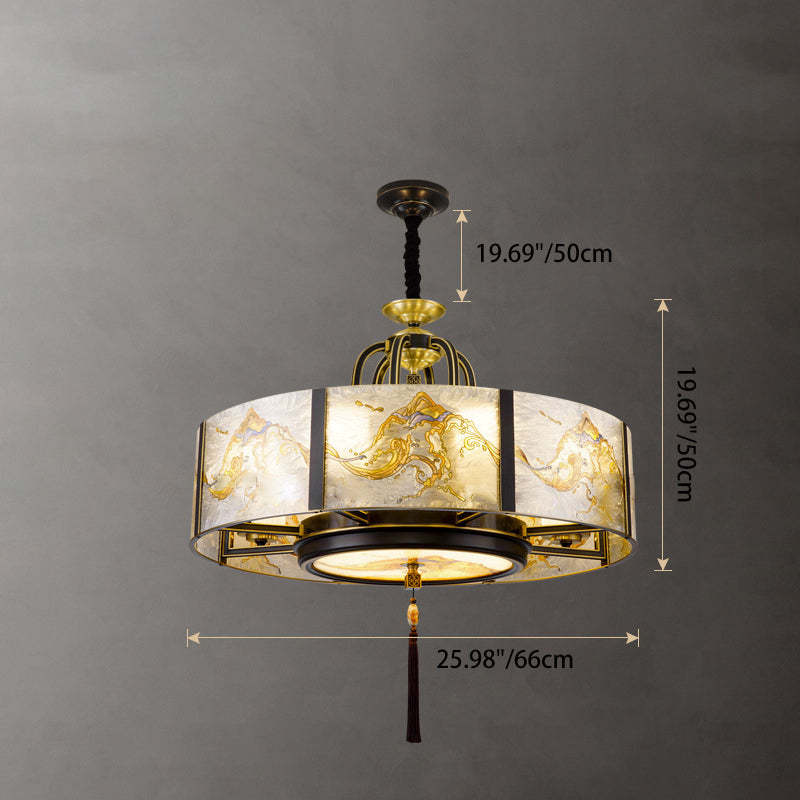 Chinese Round Enamel Copper Glass Chandelier