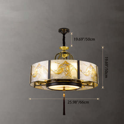 Chinese Round Enamel Copper Glass Chandelier