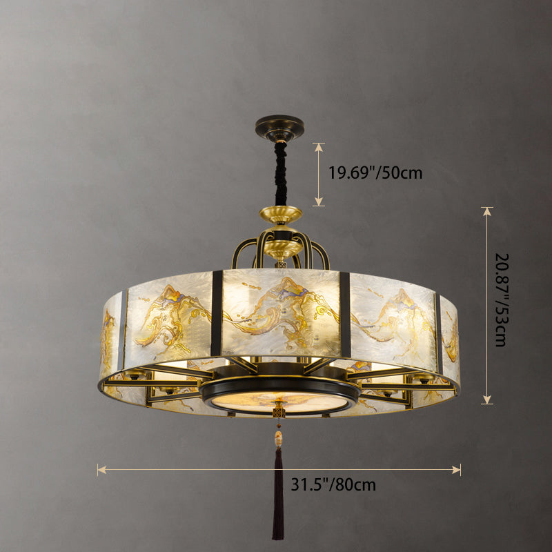 Chinese Round Enamel Copper Glass Chandelier