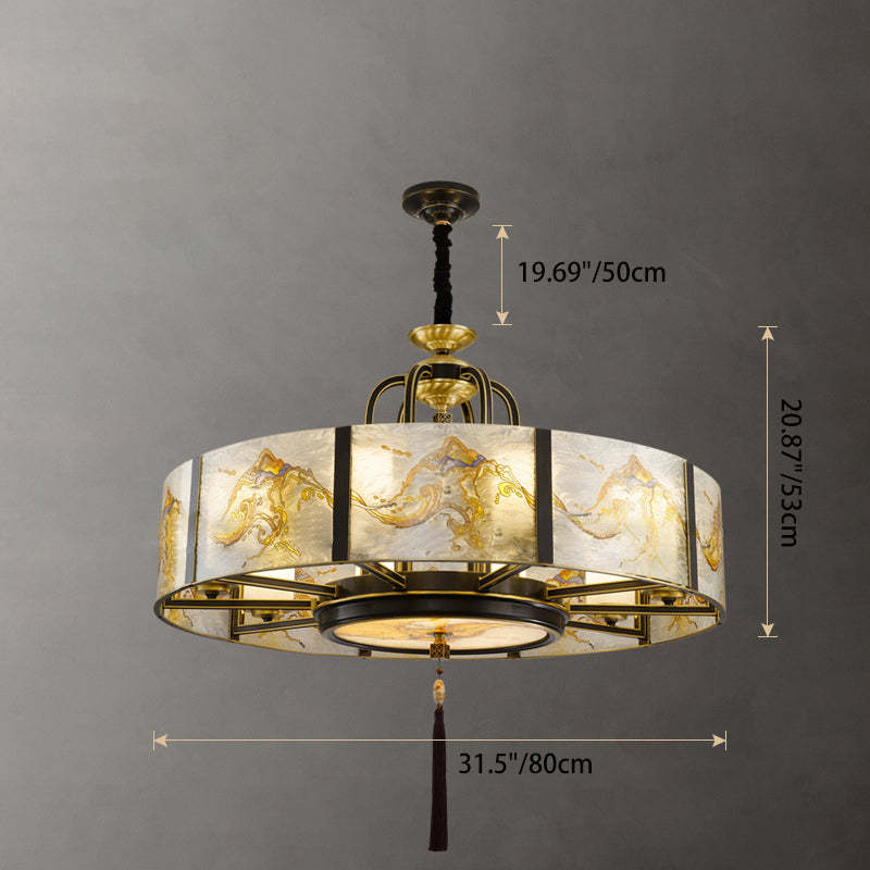 Chinese Round Enamel Copper Glass Chandelier