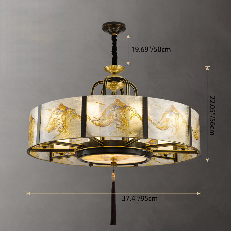 Chinese Round Enamel Copper Glass Chandelier