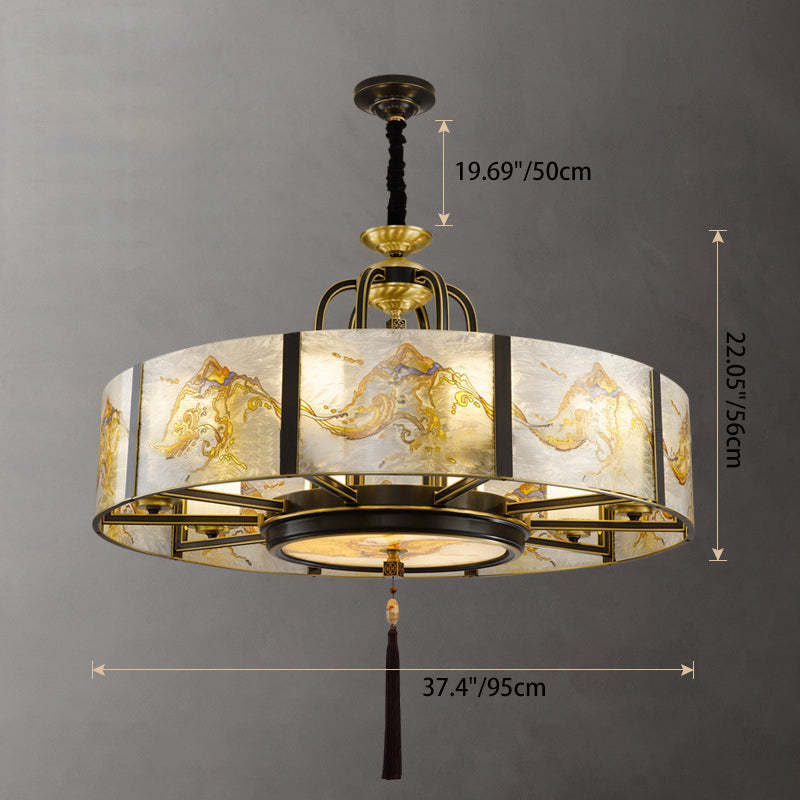 Chinese Round Enamel Copper Glass Chandelier