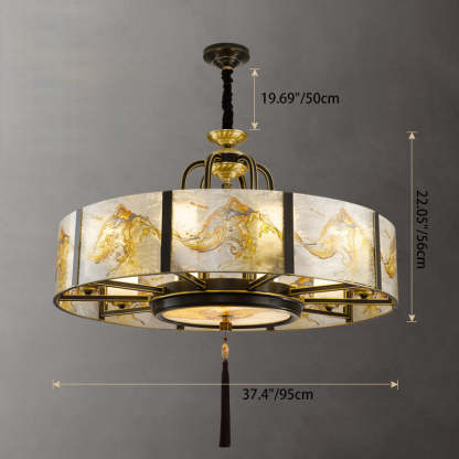 Chinese Round Enamel Copper Glass Chandelier