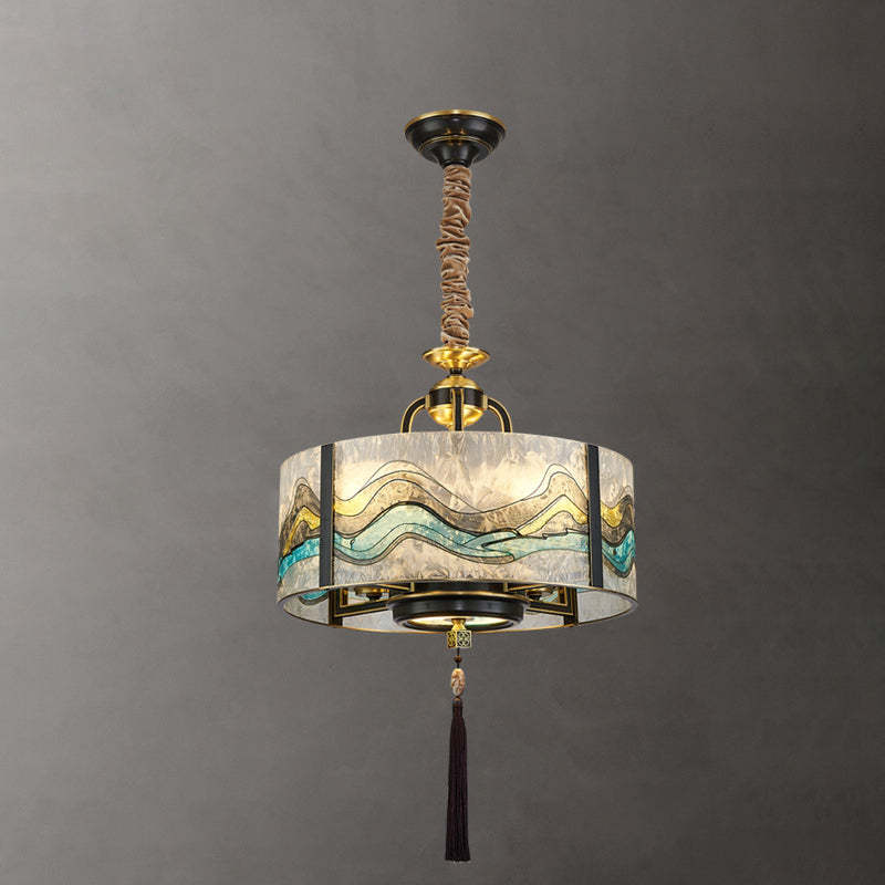 Chinese Round Enamel Copper Glass Chandelier