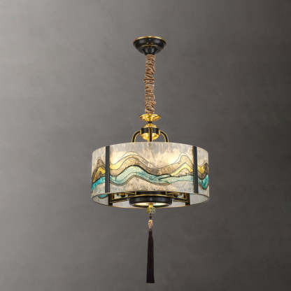 Chinese Round Enamel Copper Glass Chandelier