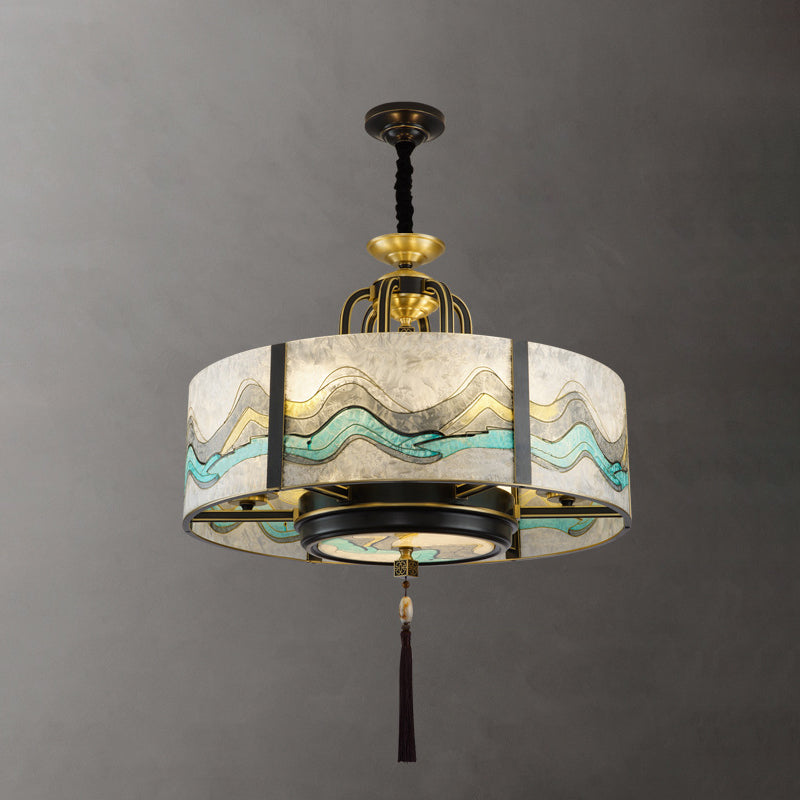 Chinese Round Enamel Copper Glass Chandelier