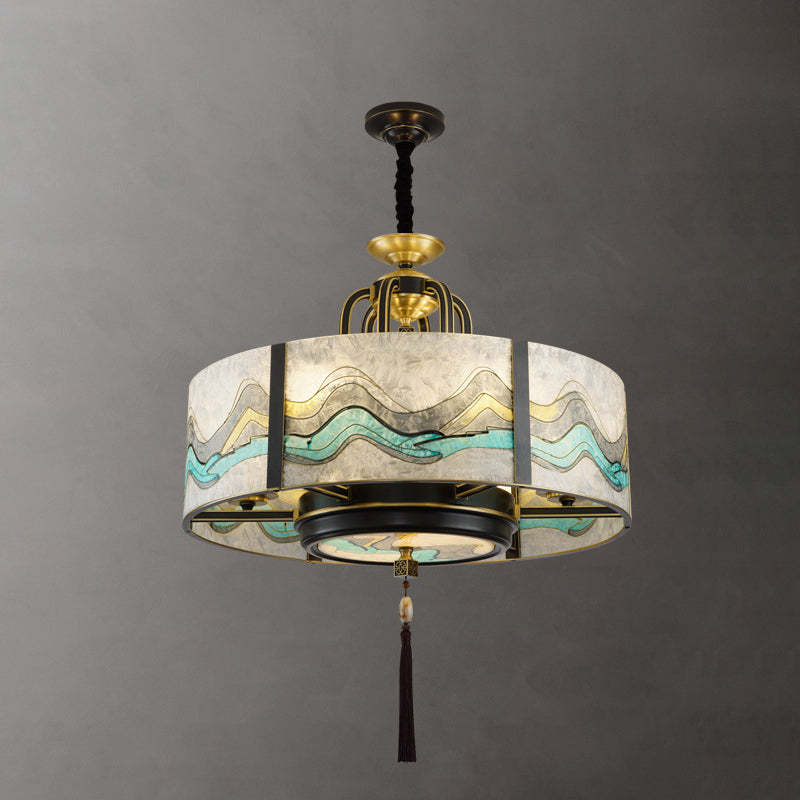 Chinese Round Enamel Copper Glass Chandelier