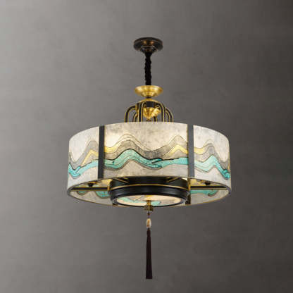 Chinese Round Enamel Copper Glass Chandelier