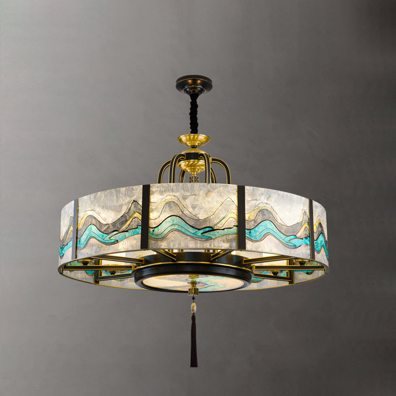 Chinese Round Enamel Copper Glass Chandelier