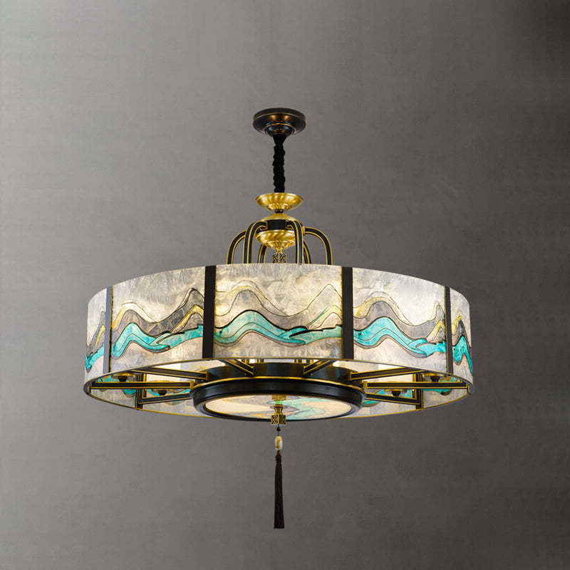 Chinese Round Enamel Copper Glass Chandelier