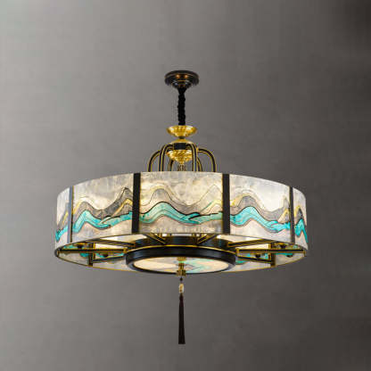 Chinese Round Enamel Copper Glass Chandelier