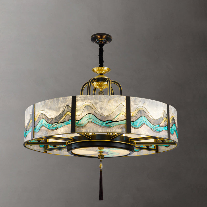 Chinese Round Enamel Copper Glass Chandelier