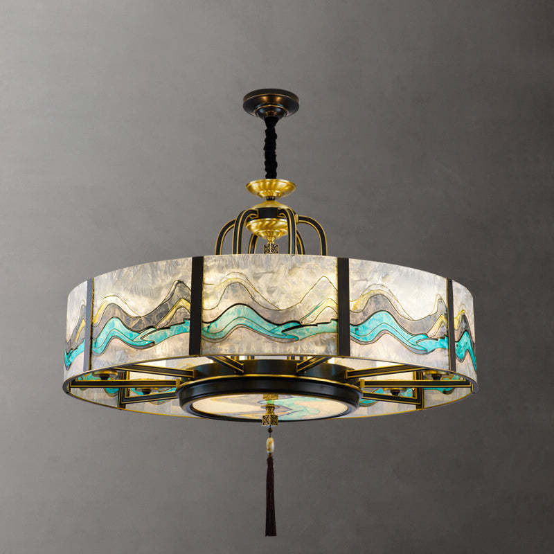 Chinese Round Enamel Copper Glass Chandelier
