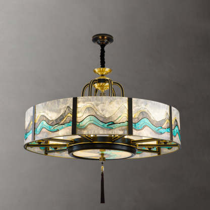 Chinese Round Enamel Copper Glass Chandelier