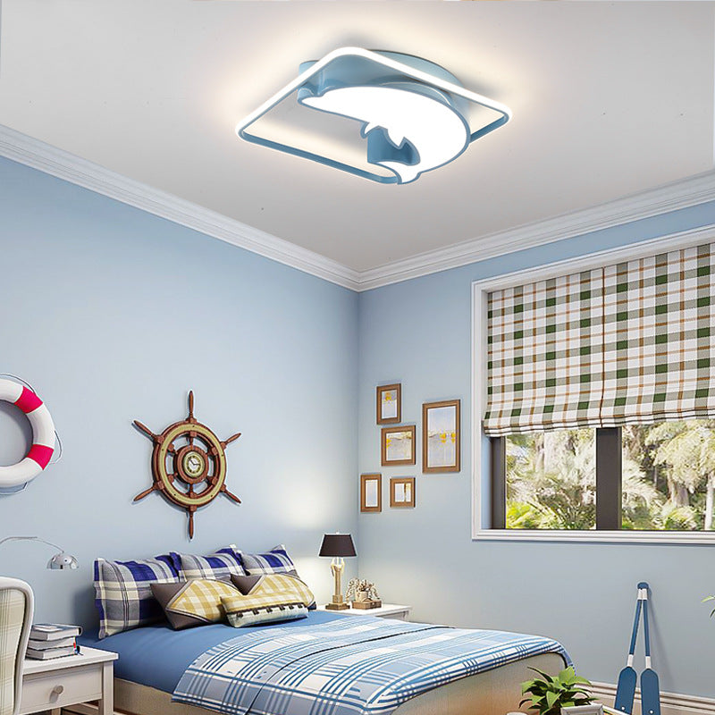 Contemporary Square Dolphin Iron Flush Mount Light