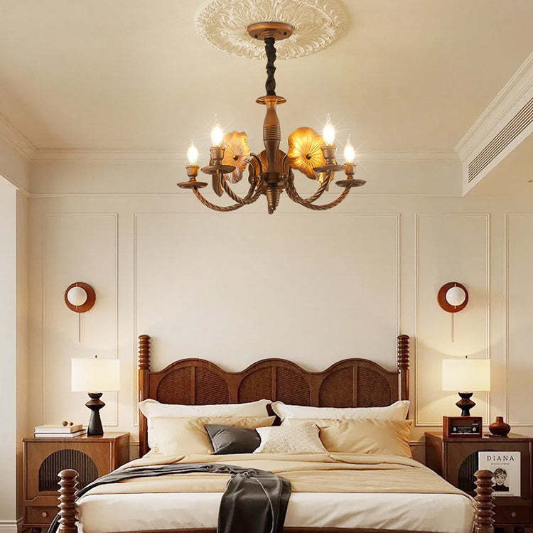 French Petunia Curved Branch Copper Glass Chandelier