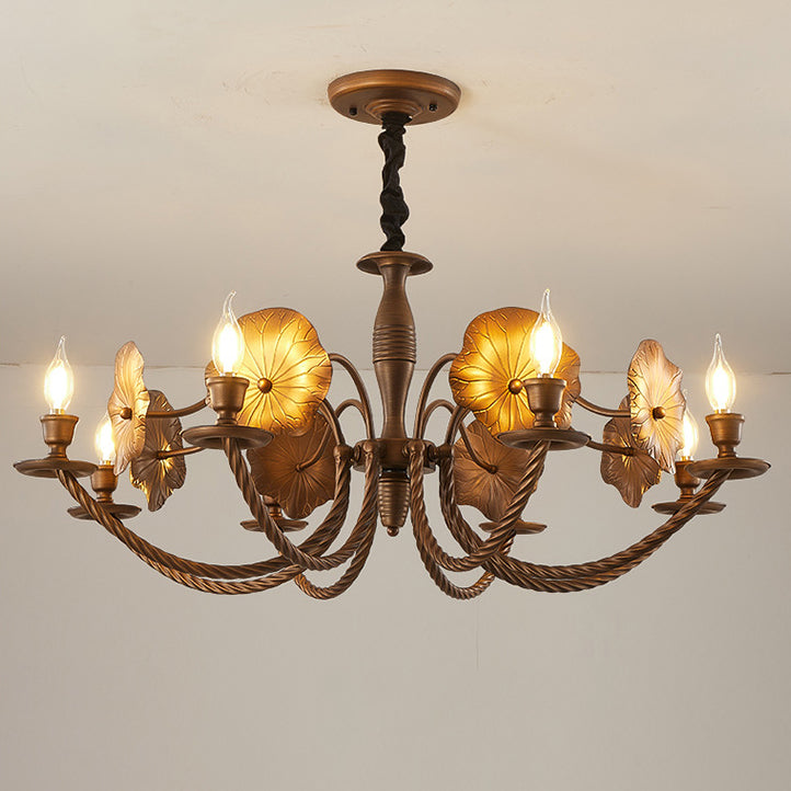 French Petunia Curved Branch Copper Glass Chandelier