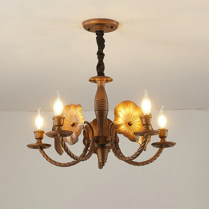 French Petunia Curved Branch Copper Glass Chandelier
