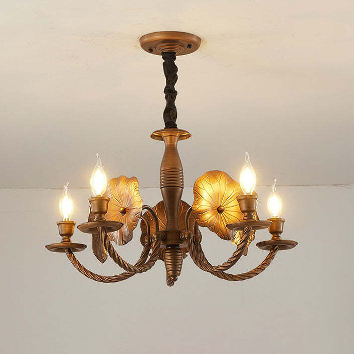 French Petunia Curved Branch Copper Glass Chandelier