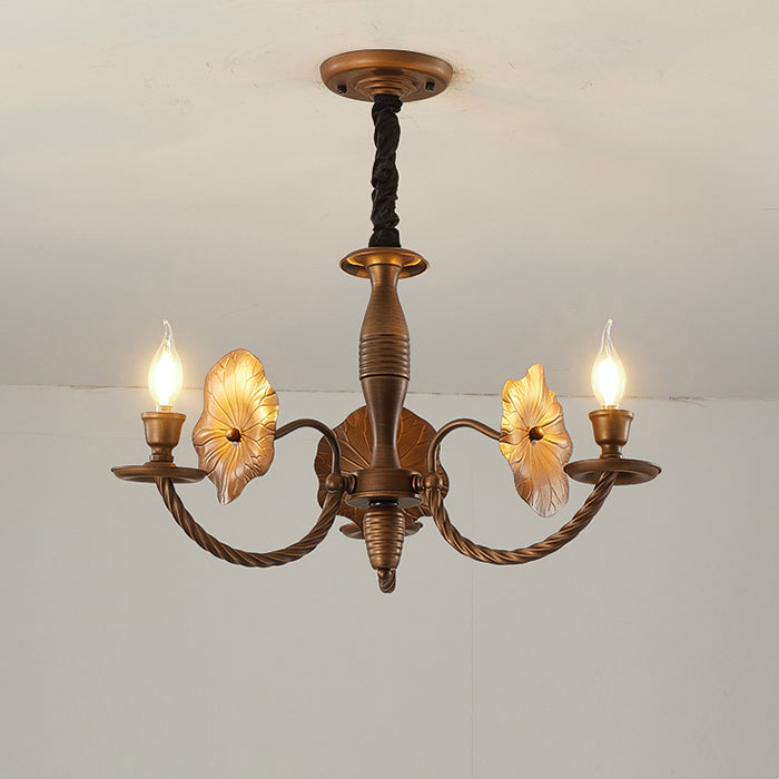 French Petunia Curved Branch Copper Glass Chandelier