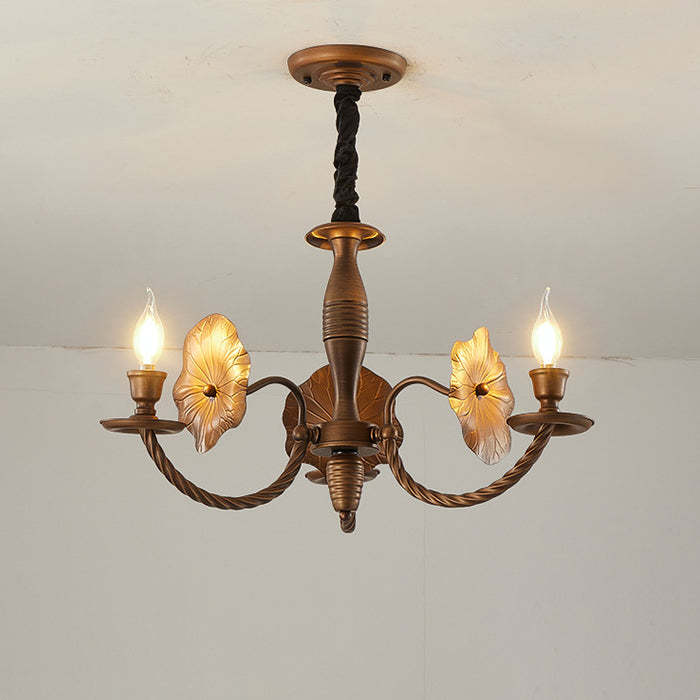French Petunia Curved Branch Copper Glass Chandelier