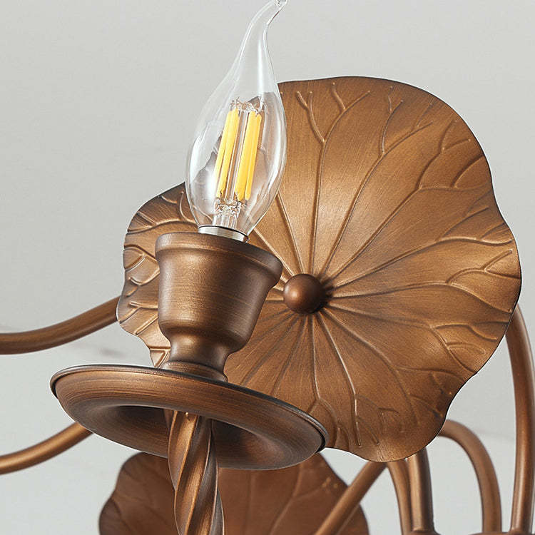 French Petunia Curved Branch Copper Glass Chandelier