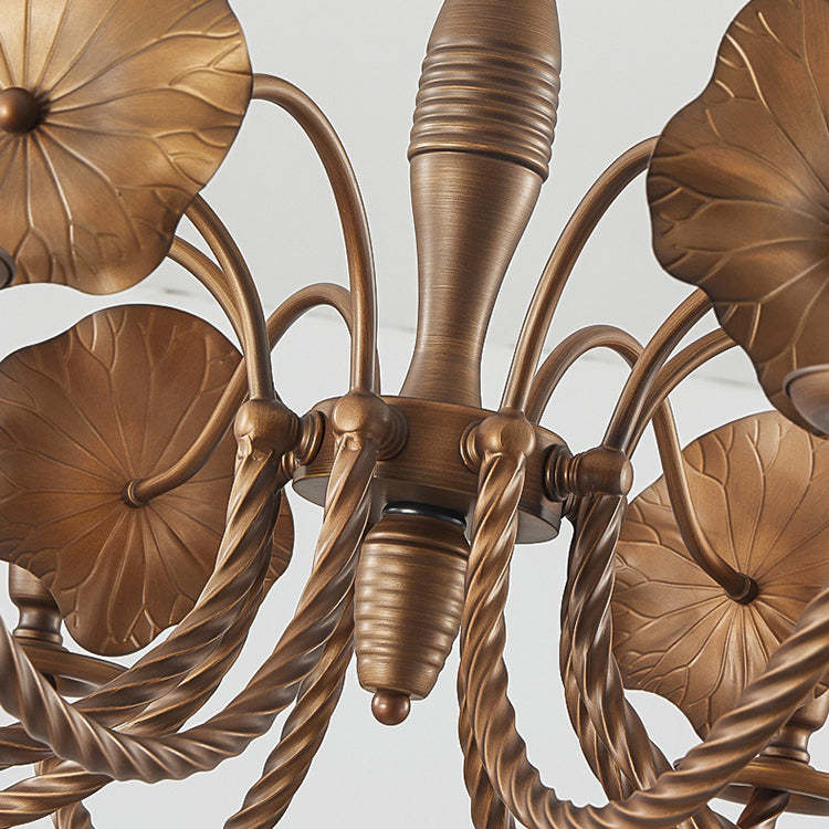 French Petunia Curved Branch Copper Glass Chandelier