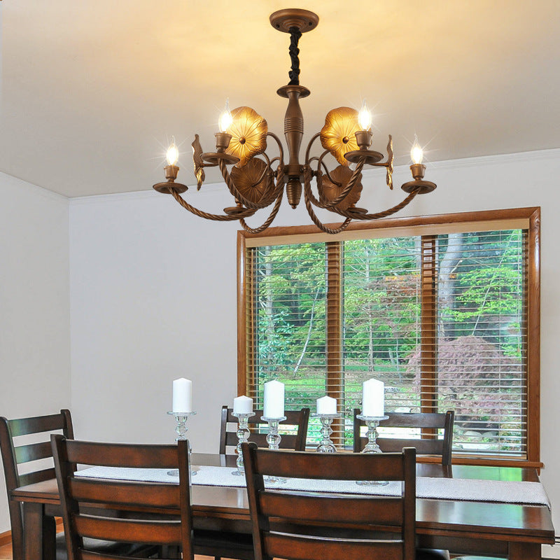French Petunia Curved Branch Copper Glass Chandelier