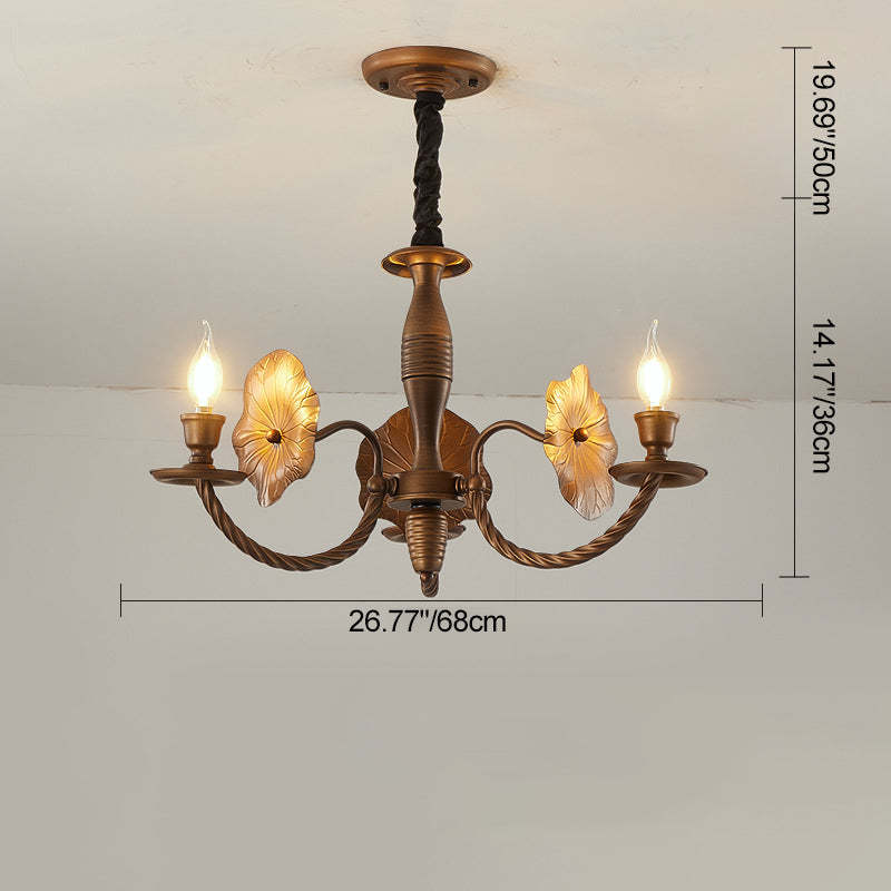 French Petunia Curved Branch Copper Glass Chandelier