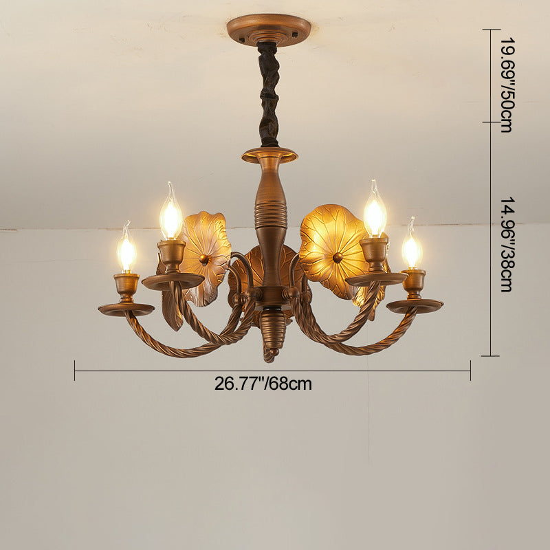 French Petunia Curved Branch Copper Glass Chandelier