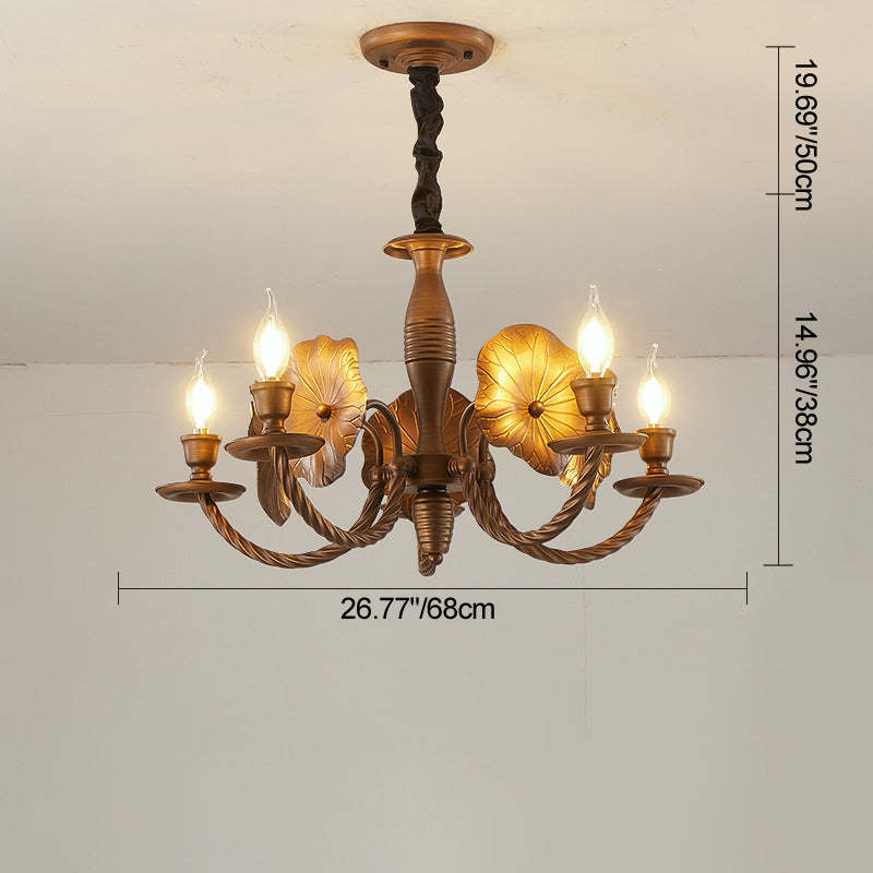 French Petunia Curved Branch Copper Glass Chandelier