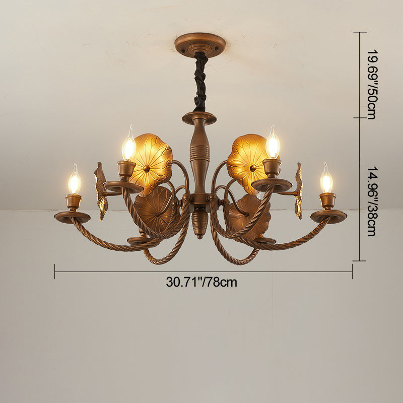 French Petunia Curved Branch Copper Glass Chandelier