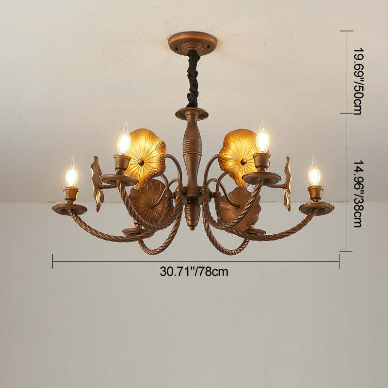 French Petunia Curved Branch Copper Glass Chandelier