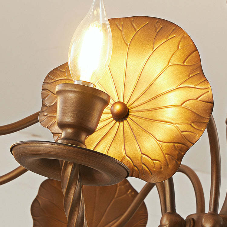 French Petunia Curved Branch Copper Glass Chandelier