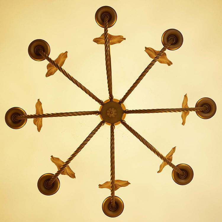 French Petunia Curved Branch Copper Glass Chandelier