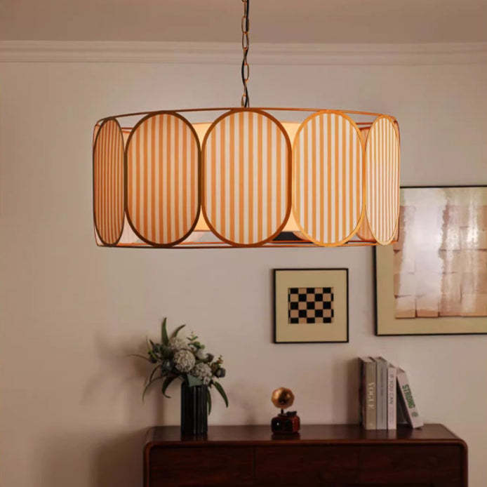 French Striped Floral Fabric Chandelier