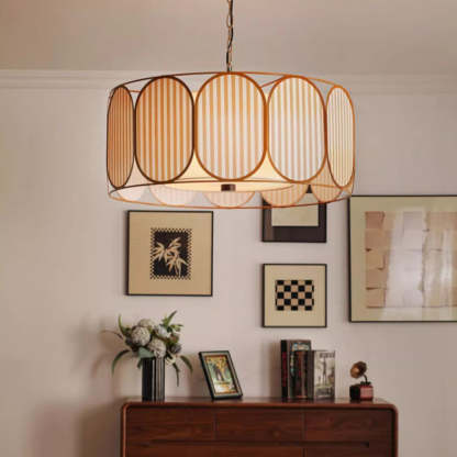 French Striped Floral Fabric Chandelier — Dark Blue + Black / 110V-120V For US/CA