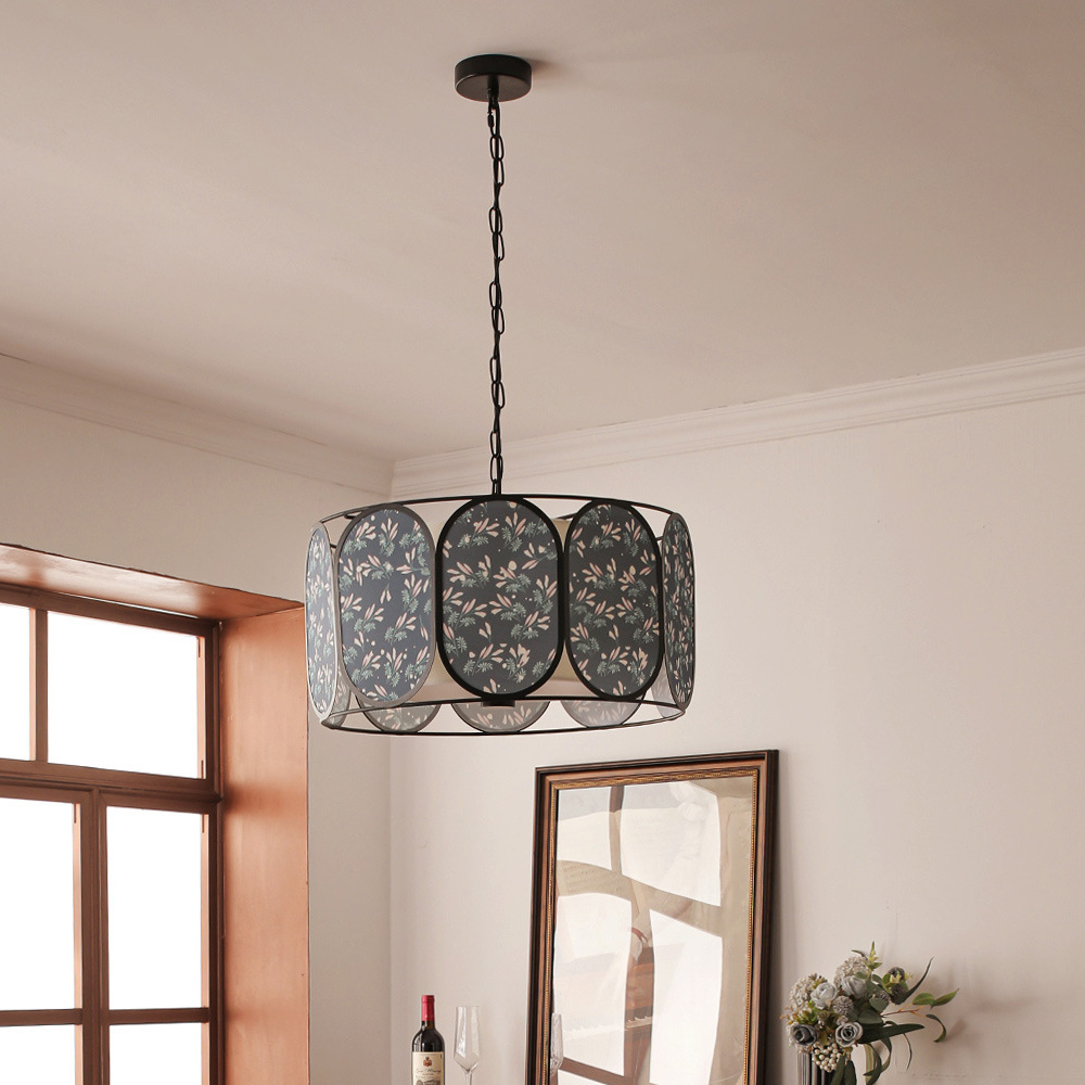 French Striped Floral Fabric Chandelier