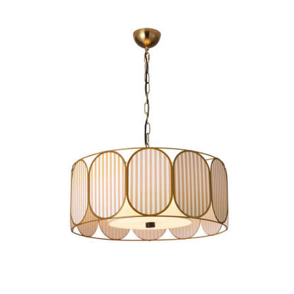 French Striped Floral Fabric Chandelier