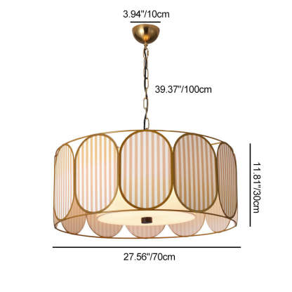 French Striped Floral Fabric Chandelier — Beige + Gold / 110V-120V For US/CA