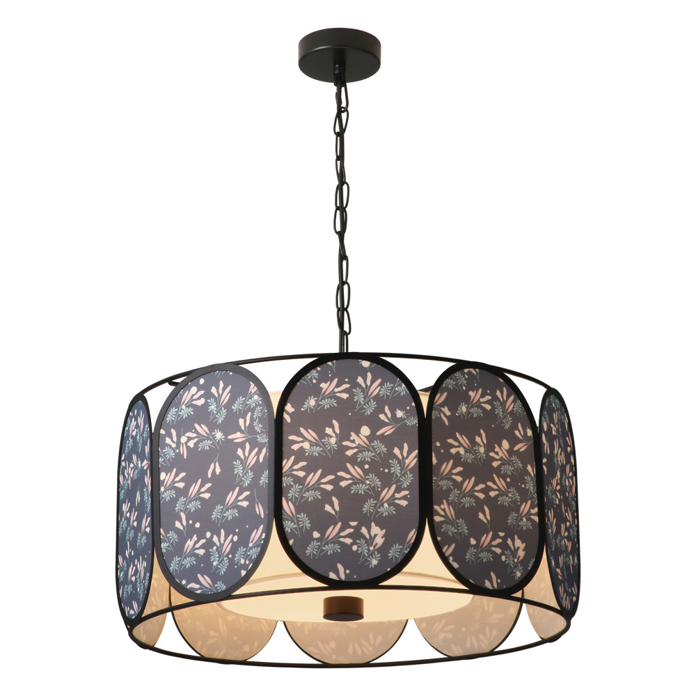 French Striped Floral Fabric Chandelier