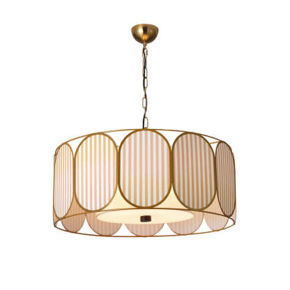 French Striped Floral Fabric Chandelier