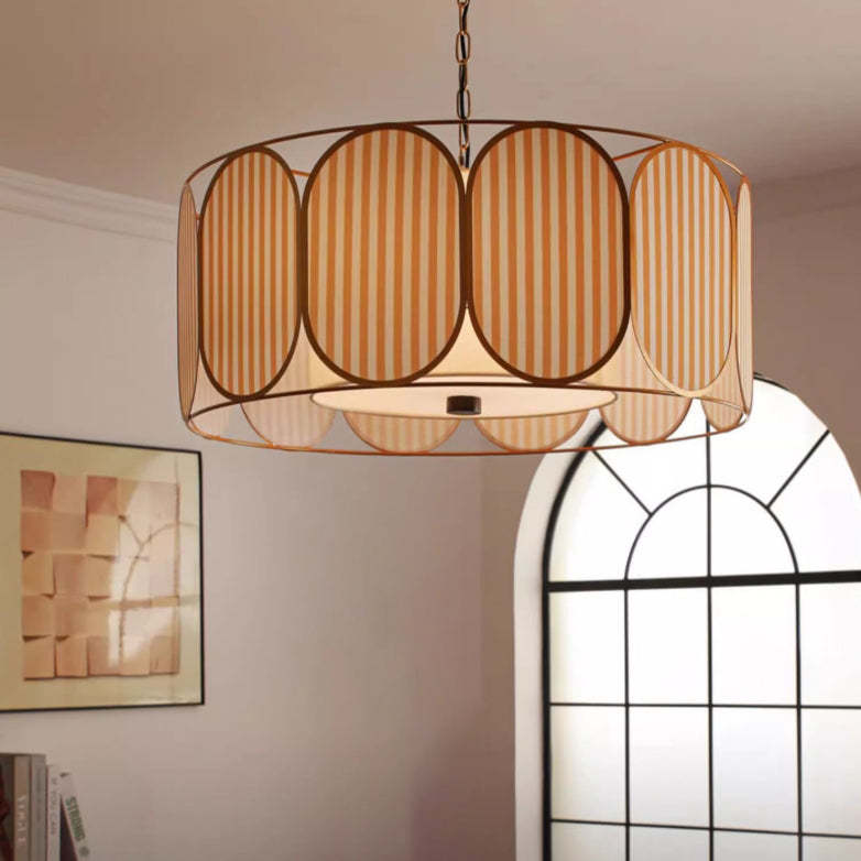 French Striped Floral Fabric Chandelier