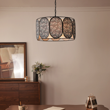 French Striped Floral Fabric Chandelier