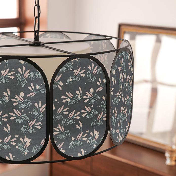 French Striped Floral Fabric Chandelier