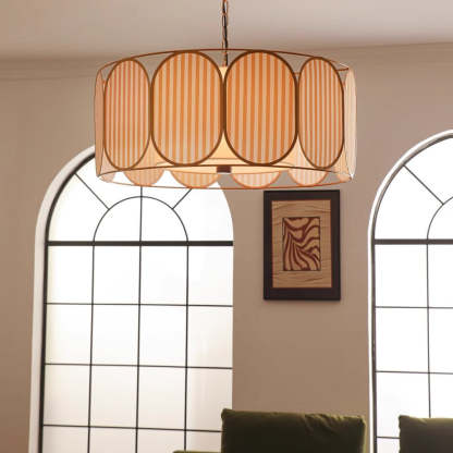 French Striped Floral Fabric Chandelier