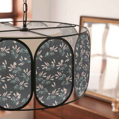 French Striped Floral Fabric Chandelier