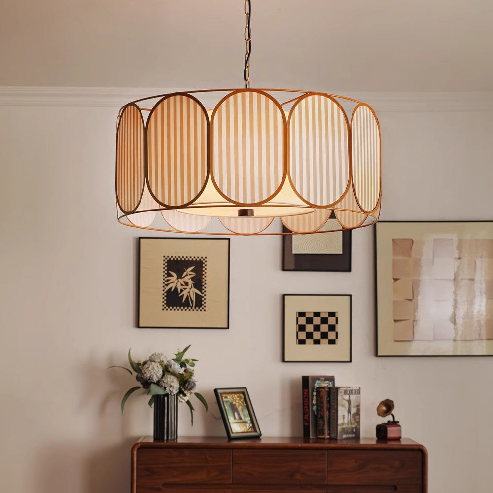 French Striped Floral Fabric Chandelier